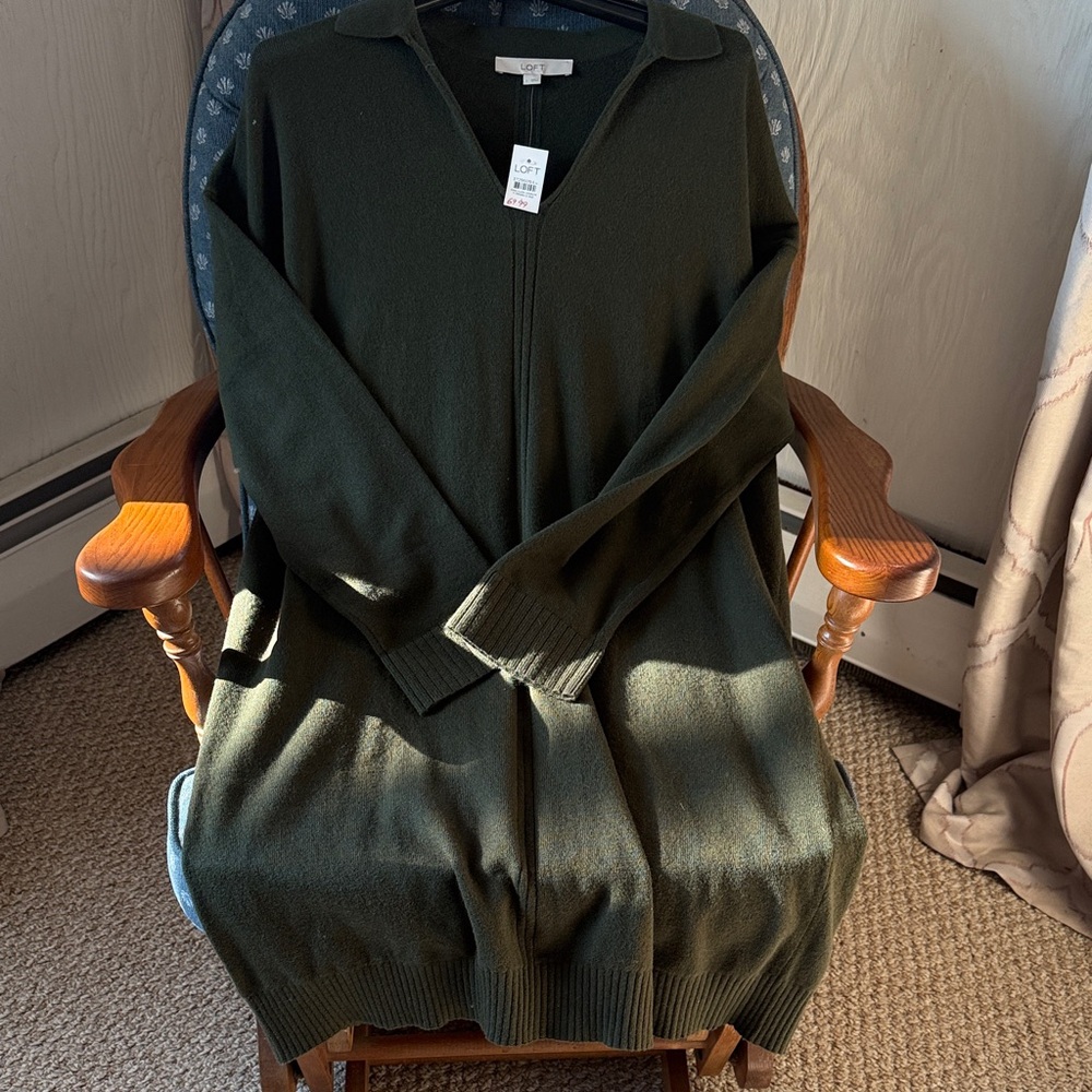 LOFT Dark Green Long Sleeve Dress size Large
